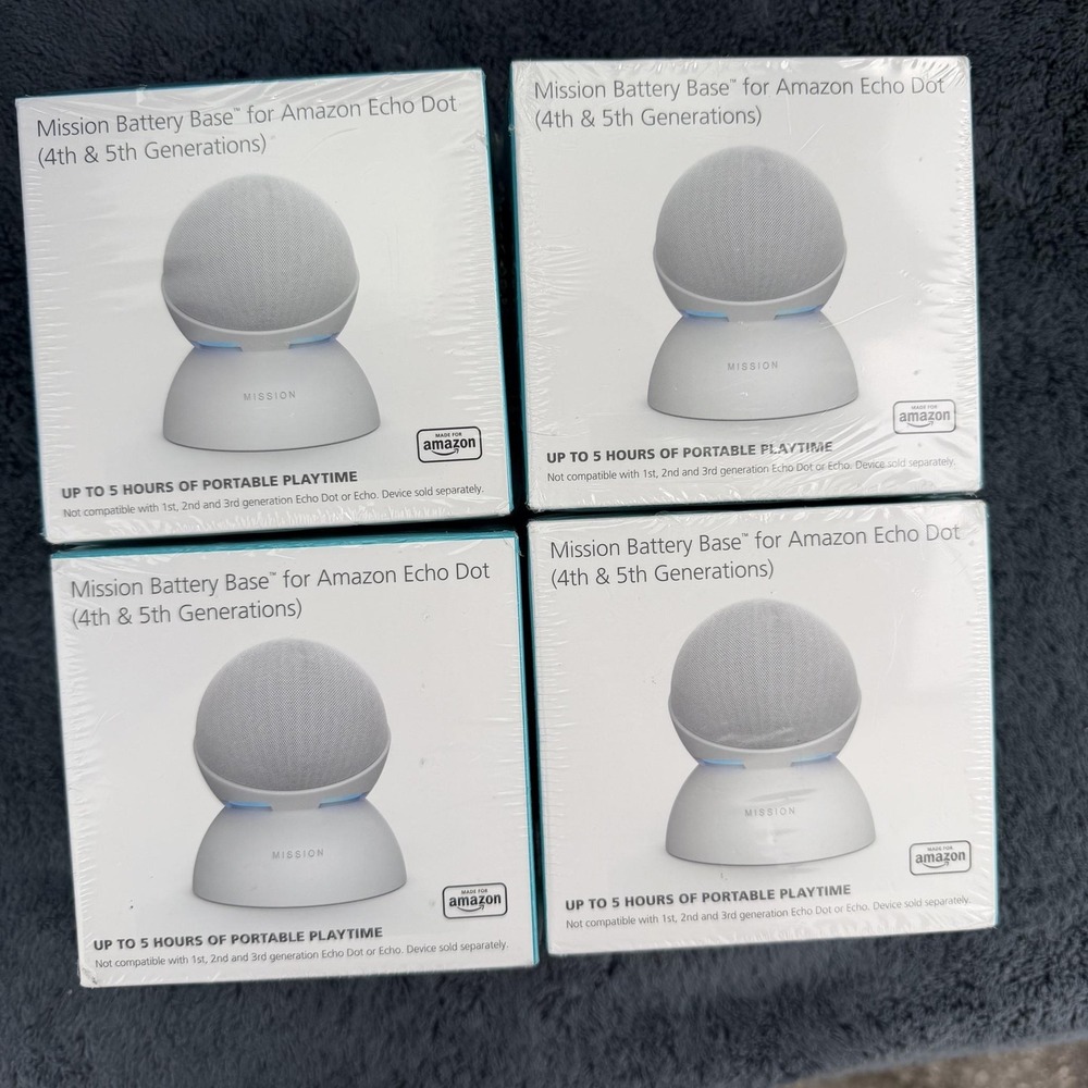 4 Pack Mission Battery Base for Amazon Echo Dot 4th 5th Gen Portable White